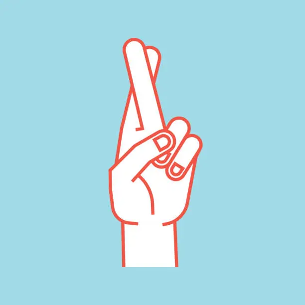 Vector illustration of Gesture. Lucky sign. Stylized hand with two fingers crossed. Middle finger in the front. Icon.