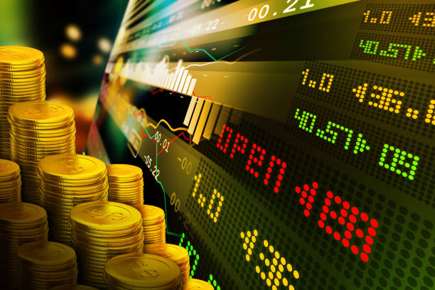 istock Gold coins with financial stock chart 845805718