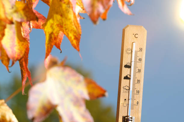 istock nice weather in the autumn shown with mercury thermometer 845806830