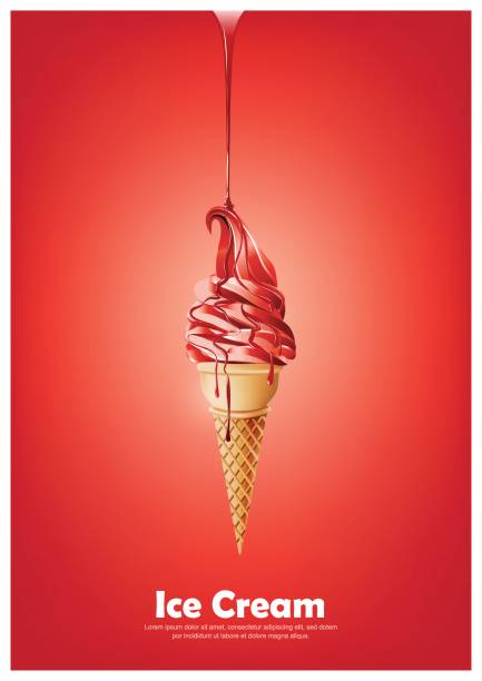czerwone miękkie lody, syrop wlać, smak owoców, ilustracja wektor - pouring liquid syrup red stock illustrations