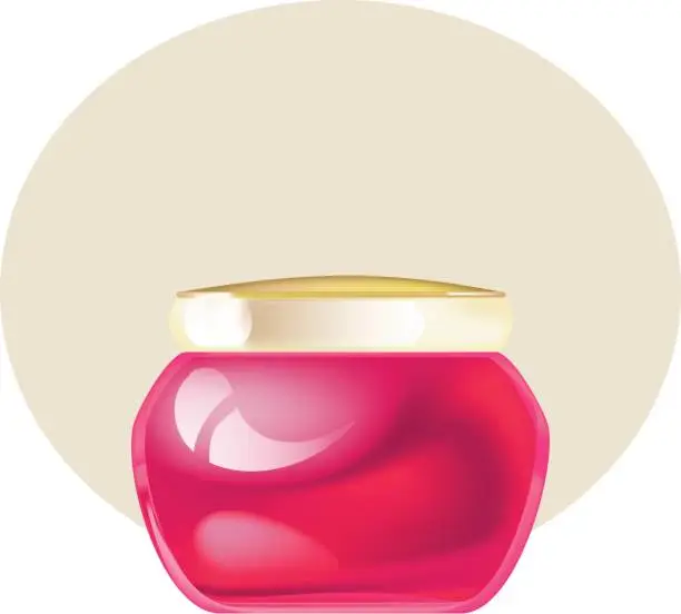 Vector illustration of Face cream, in beautiful transparent glass jar, with plastic lid