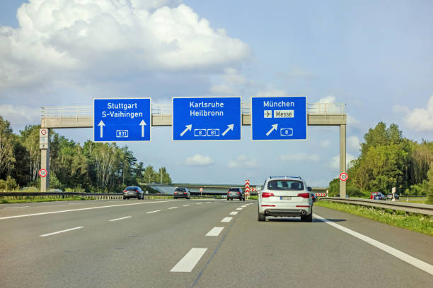 istock freeway road sign on Motorway A81, Stuttgart / Vaihingen - Karlsruhe / Heilbronn / Munich 845821730