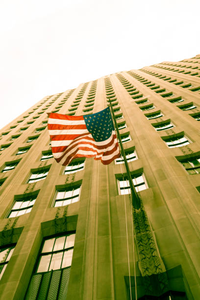 American flag at Manhattan financial district, New York City