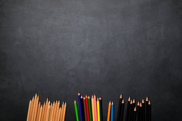 istock School equipment and supplies for work on a black background., Education concept., Top view. 845839984