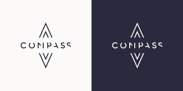 Minimalistic and stylish emblem Compass, modern typography and identity for your company Minimalistic and stylish emblem Compass. Modern typography and identity for your company. corner tip stock illustrations
