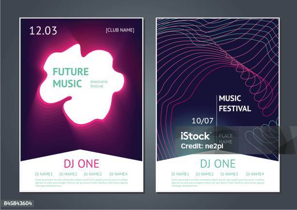 Party Music Posters Design Future Electronic Sound Modern Art Style Dance Festival Stock Illustration - Download Image Now