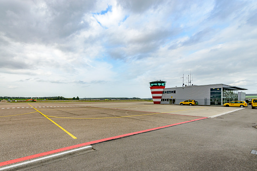 Lelystad airport in Flevoland The Netherlands under development. The expansion of the airport is underway and will include an extension of the runway to suit larger commercial airplanes.