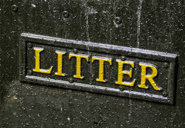istock Litter sign word on litter bin yellow letters 845851480