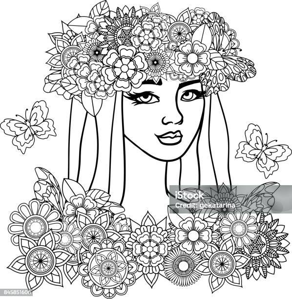 Vector Black And White Illustration Of A Beautiful Woman Stock Illustration - Download Image Now