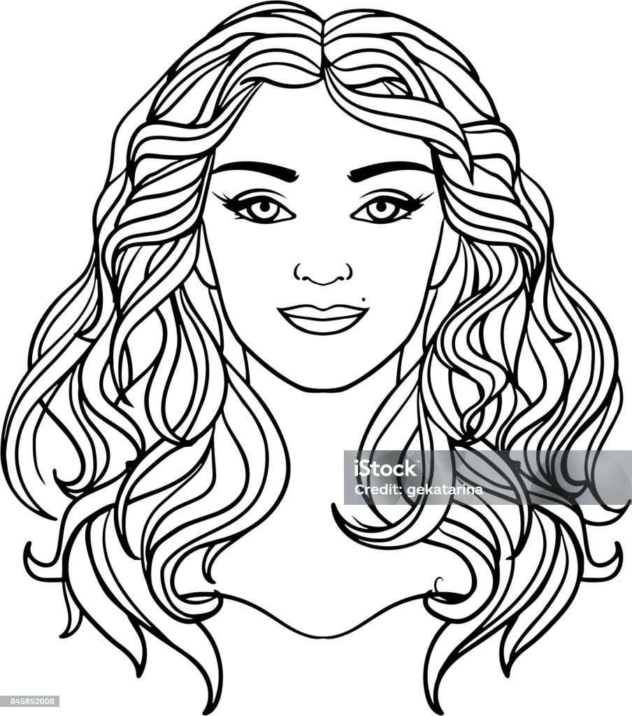 vector black and white illustration of a beautiful woman black and white vector illustration of a beautiful young woman One Woman Only stock vector