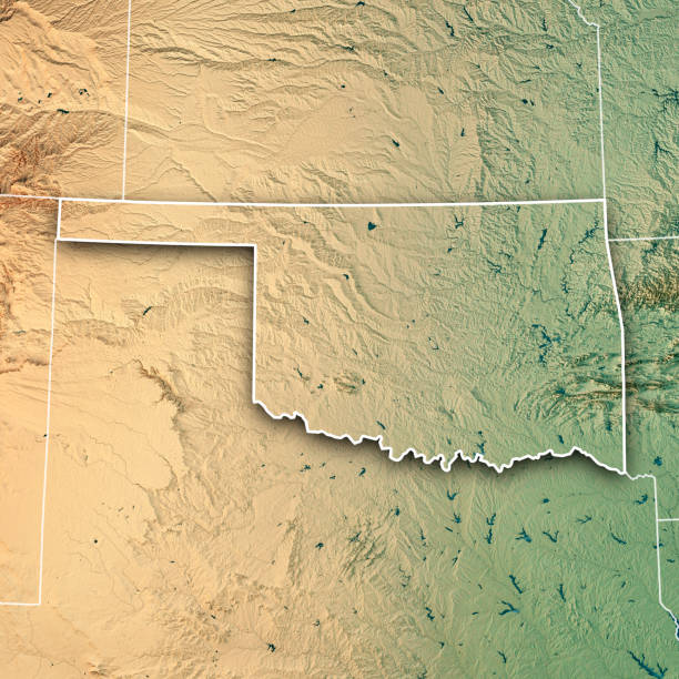 アメリカ合衆国オクラホマ州 3 d レンダリング地形マップの枠線 - oklahoma map cartography topography ストックフォトと画像