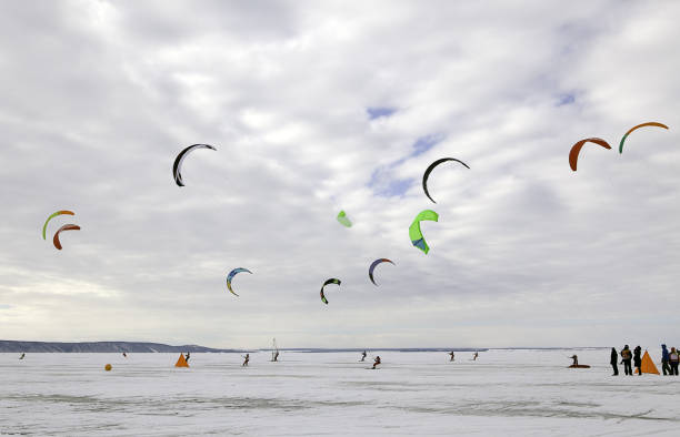 istock snowkite in winter cloudy day on day 845856152