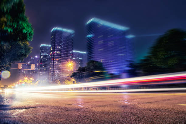 istock Night view traffic in the city center 845859732