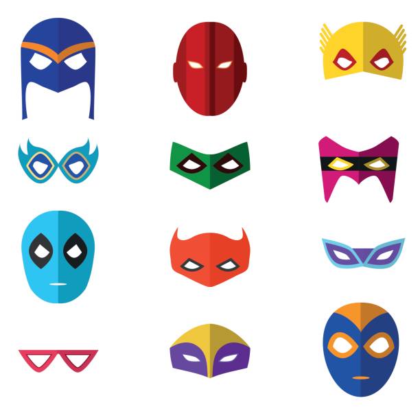 illustrazioni stock, clip art, cartoni animati e icone di tendenza di cartoon superero mask icone colore set. vettore - mascherarsi