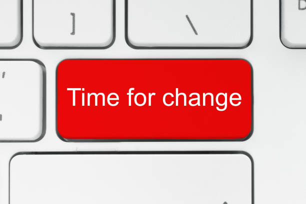 red button with time to change words on the keyboard - using laptop contemplation accessibility contemporary imagens e fotografias de stock