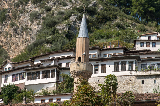 Mosque and The minaret in Berat, Albania Mosque and The minaret in Berat, Albania berat stock pictures, royalty-free photos & images
