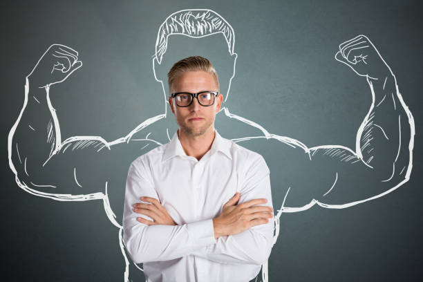 istock Young Confident Businessman With Arm Muscles Drawing 845862756