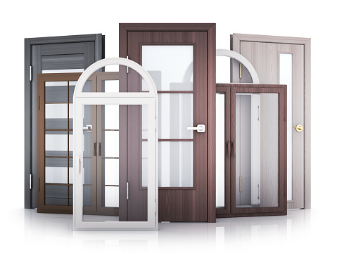 Advertising Windows and doors on white background. 3d illustration