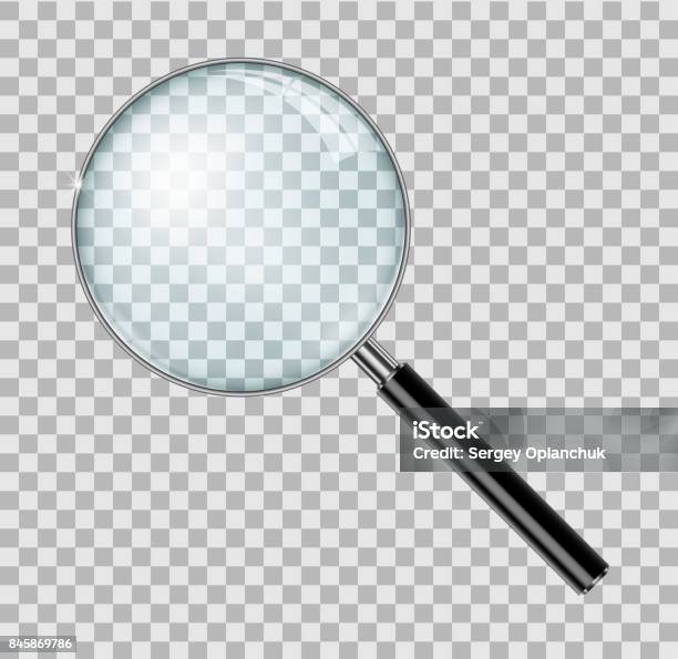 Magnifying Glass With Steel Frame Isolated Realistic Magnifying Glass Lens For Zoom On Checkered Background Vector Illustration Stock Illustration - Download Image Now