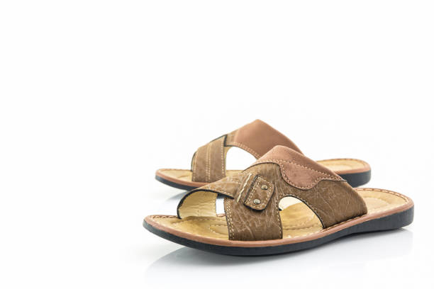 istock Men brown leather sandals or flip flop shoes. 845873556