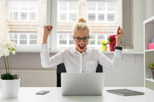office person celebrating success
