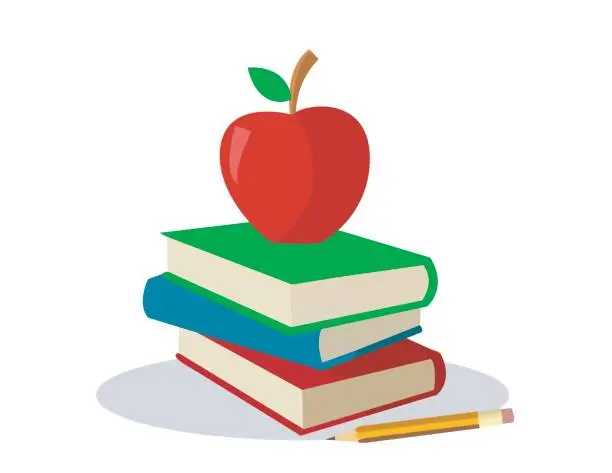 Vector illustration of colored books with appel for school