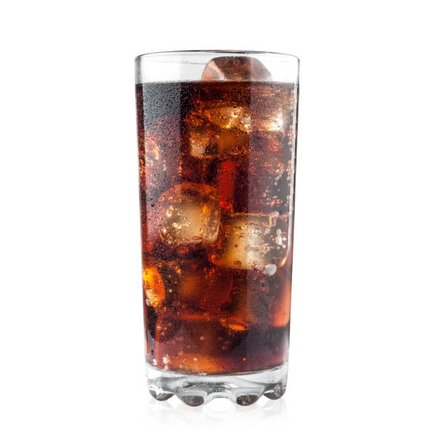 Cola in glass and ice cubes isolated on white background including clipping path