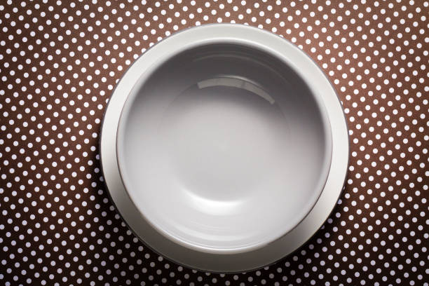 Studio shot of empty bowl over pine wood table and natural window light