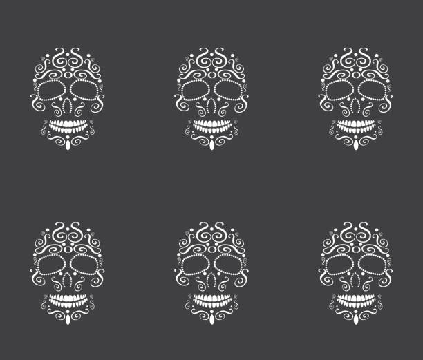 schädel-sicon-vektor - scroll shape frame skull decoration stock-grafiken, -clipart, -cartoons und -symbole