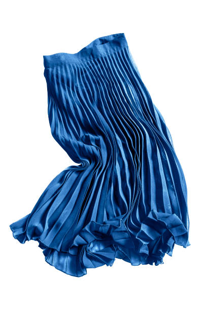 Crumpled blue pleated chiffon skirt on white background