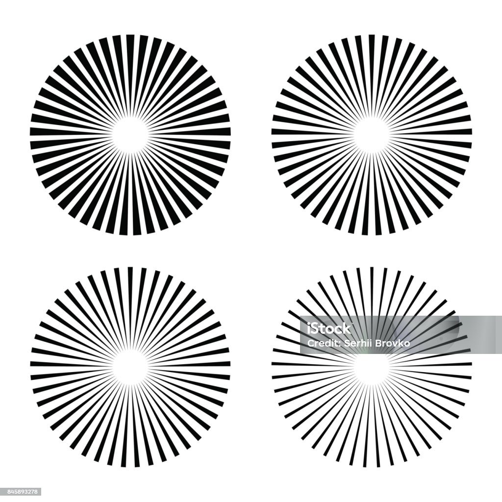 Set rays, beams element Set rays, beams element. Collection starburst shape. Radiating, radial, merging lines. isolated on white background. Vector illustration. Eps 10 In A Row stock vector