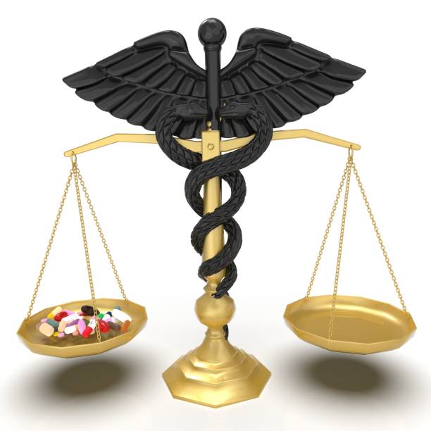 istock Conceptual idea of justice in pharmacy 3d rendering 845900410