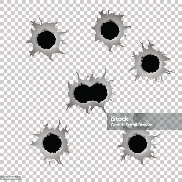 Set Of Seven Bullet Holes Stock Illustration - Download Image Now - Bullet Hole, Shooting a Weapon, Bullet