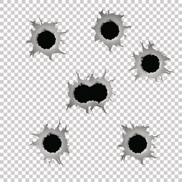 Vector illustration of Set of seven bullet holes.