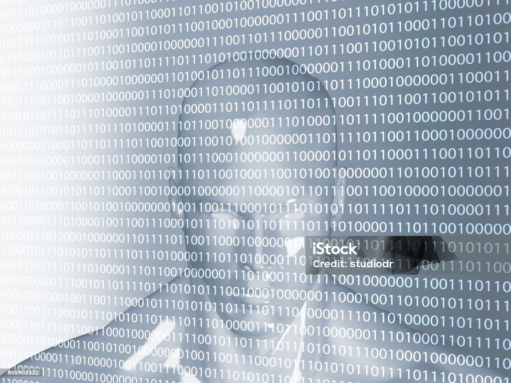 3d Rendering Of Human Head On A Background With Binary Code Stock Photo ...