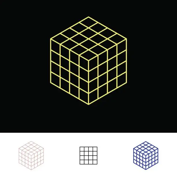 Vector illustration of Cube wireframe. Vector outline illustration.