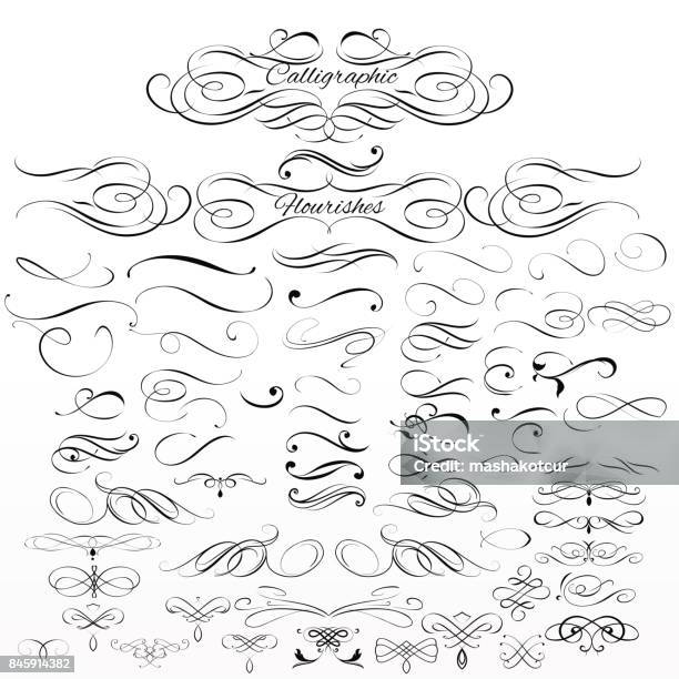 Set Of Vector Calligraphic Elements And Page Decorations Stock Illustration - Download Image Now