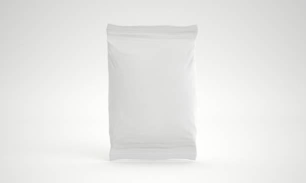 istock 3d rendering blank foil bag packaging for food, snack, coffee, cocoa, sweets, crackers, nuts, chips. Realistic plastic pack mock up isolated on white background 845922426
