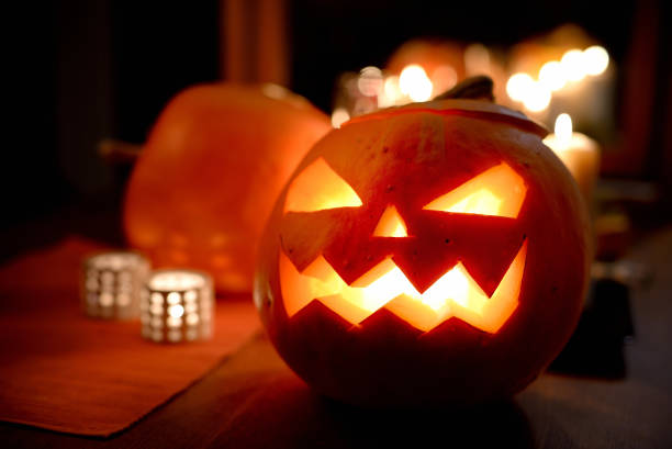 istock Group of spooky Halloween jack-o-lanterns 845928086