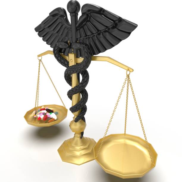 istock Conceptual idea of justice in pharmacy 3d rendering 845931140
