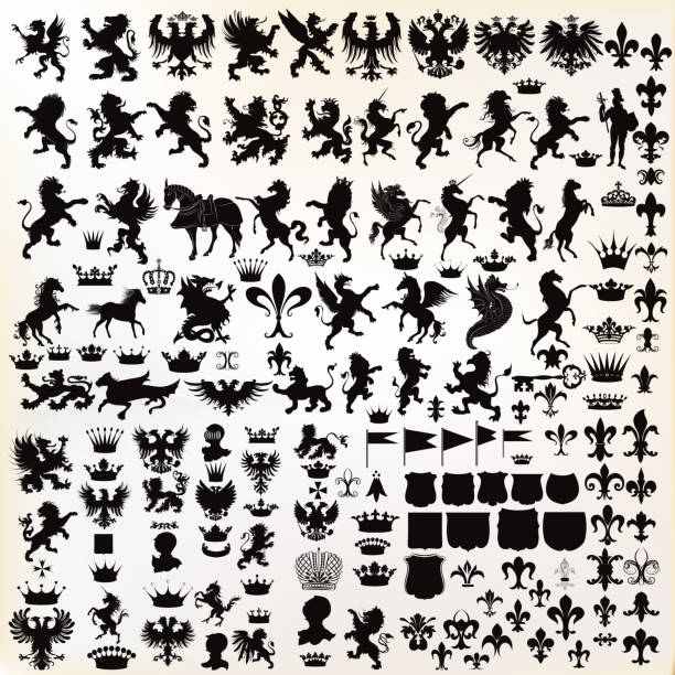 ilustrações de stock, clip art, desenhos animados e ícones de vector set of vintage heraldic elements for design - insignia