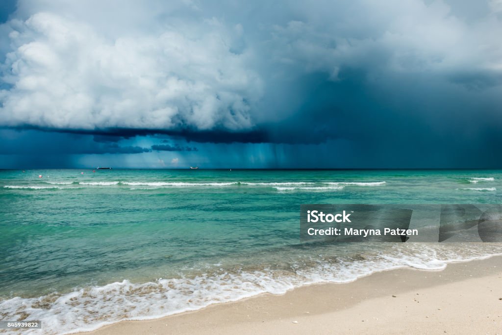 Hurricane in Florida.  Clouds of storm over the ocean. Miami beach Beach Stock Photo