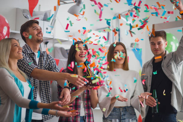 istock Beautiful birthday party in office 845939956