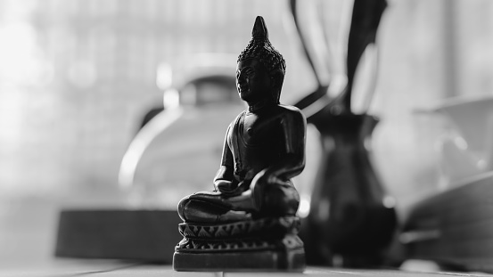 Buddha statue at the tea ceremony close-up