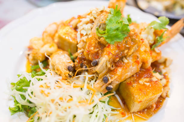 istock Fried prawns on a plate, Thai seafood. 845948218
