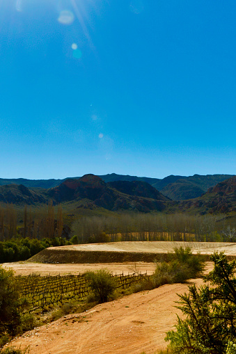Empty dam in the valley of Calitzdorp with mountains.