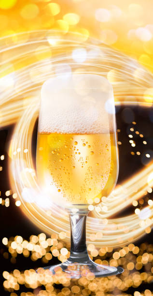 istock Beer glass with beer foam and light painting 845950030