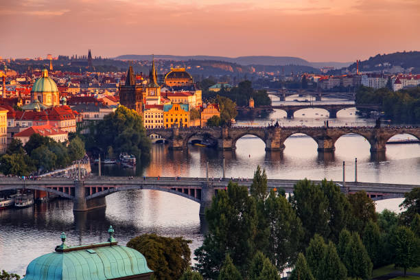 istock Vltava river in Prague, Czech Republic at the sunset 845950690