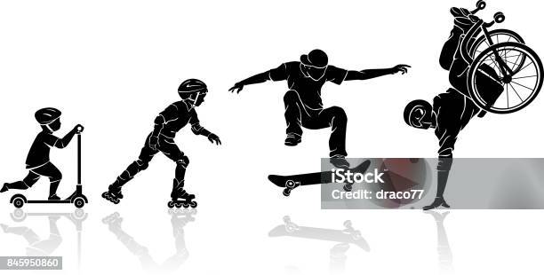 Skateboard Extreme Sport Stock Illustration - Download Image Now - Wheelchair, In Silhouette, Vector