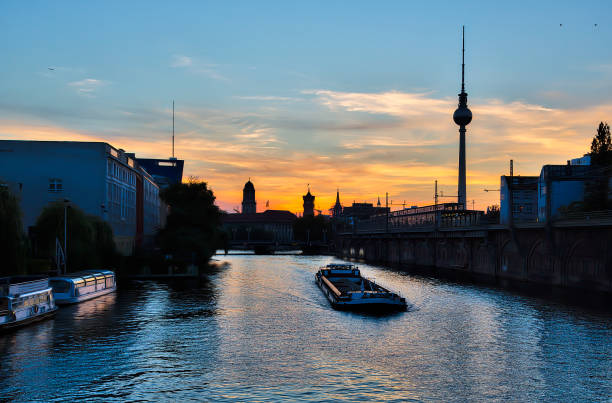 sunset over the river Spree in Berlin